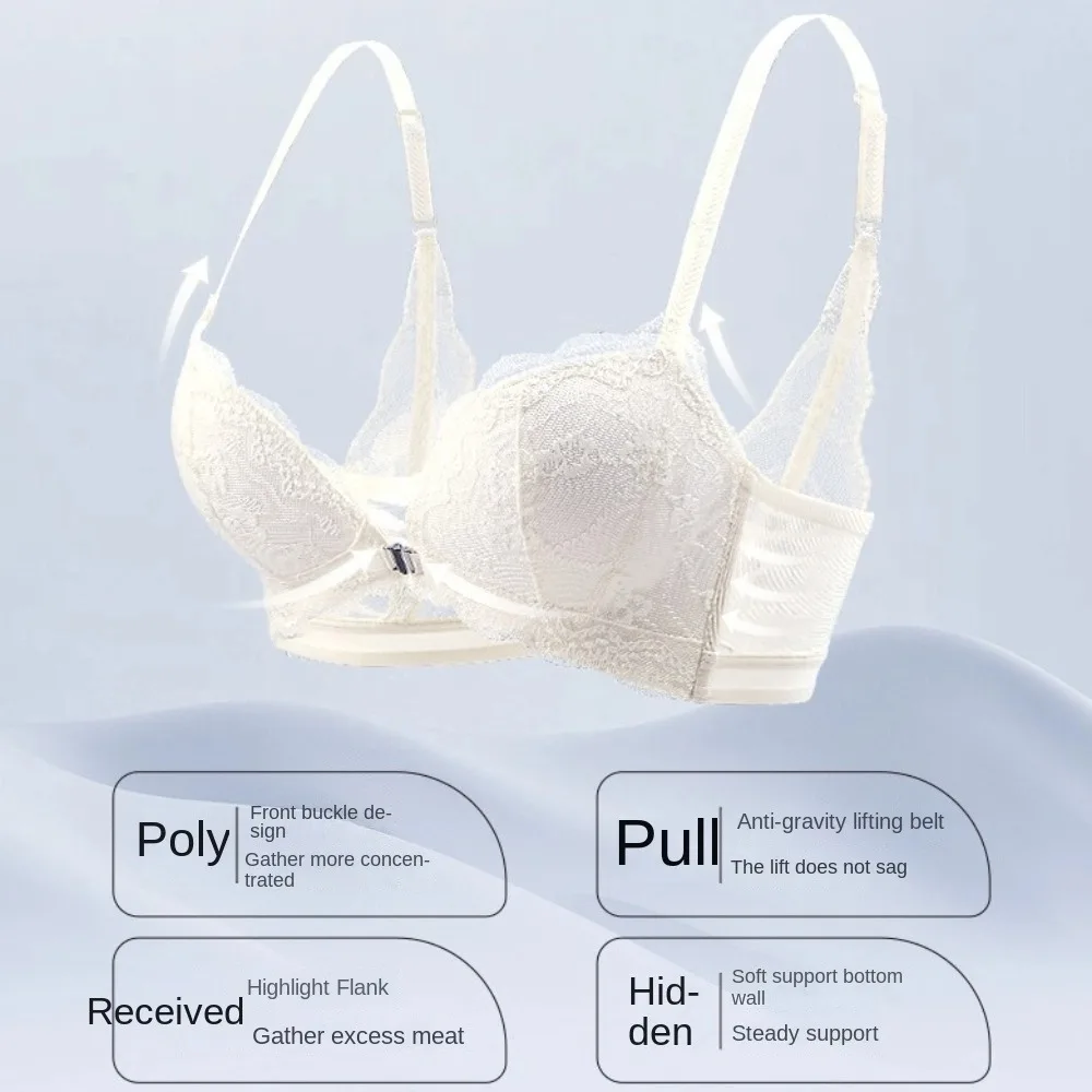 Lace Lingerie Wireless Deep V Bra Close-fitting Front Buckle Push Up Underwear Adjustable Shockproof Seamless Bras Girls Women image 2