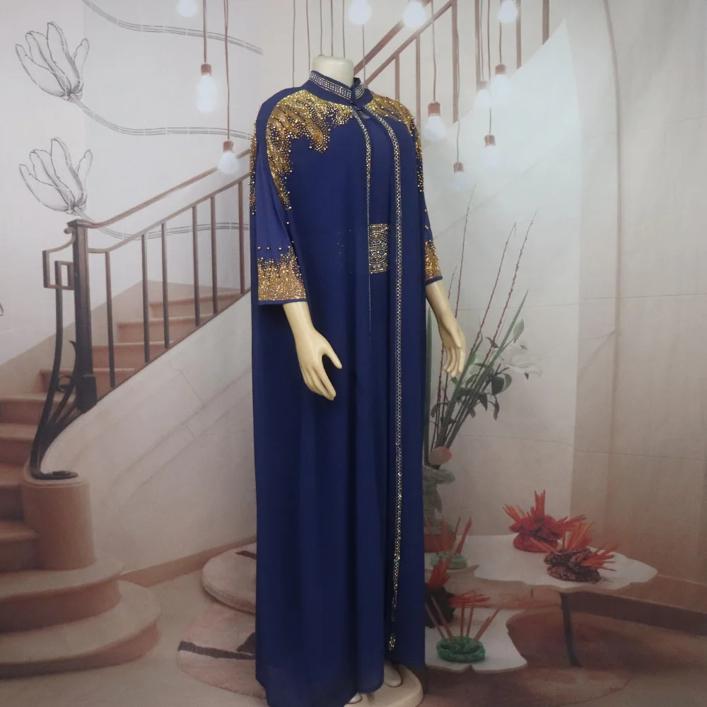 Neu eingetroffen: Afrikanisches zweiteiliges Kleid für Damen, elegantes Luxuskleid mit Strass für die Kirche – Detail 19