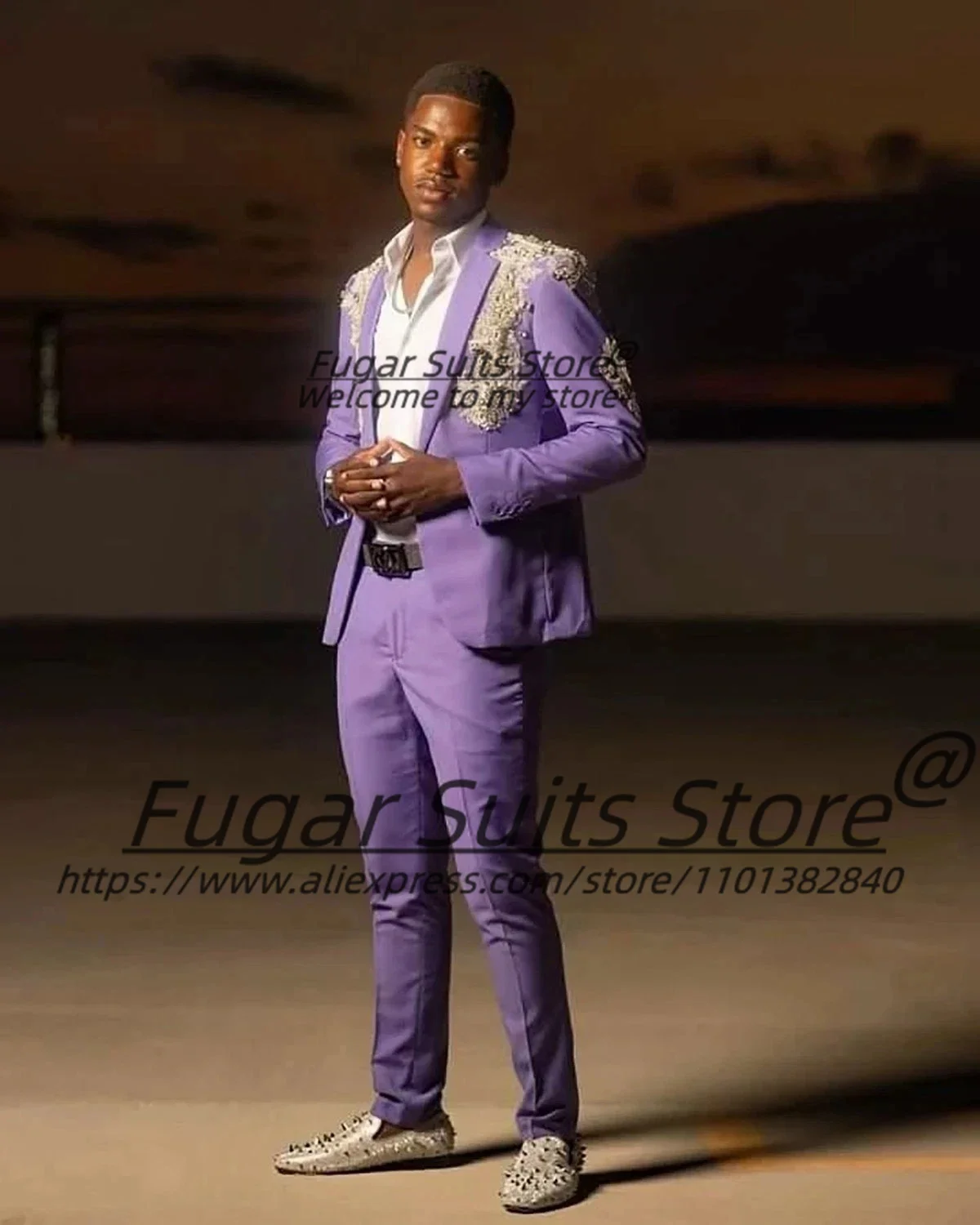 Customized Elegant Purple Classic Men Suits Fashion Appliques Groom Wedding Tuxedos 2 Pcs Sets Male Party Blazers Costume Homme