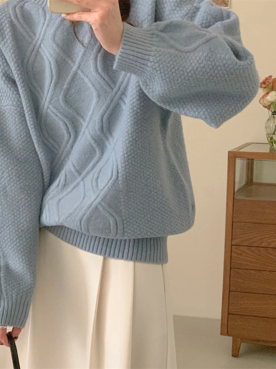 

Loose Fit Chunky Knit Sweater Handmade 3D Twist White Color Overhead Coat Sle Commute Faion Long Sve rou...