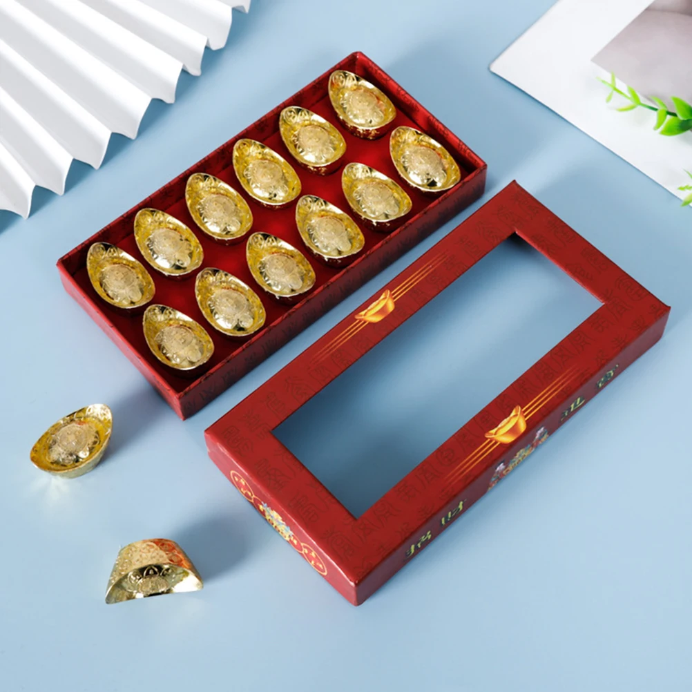 

12 Pcs Small Gold Ingots Crafts Decors Chinese Style Ingot nament Alloy Material Home Office Wealth Symbol Holiday Gifts
