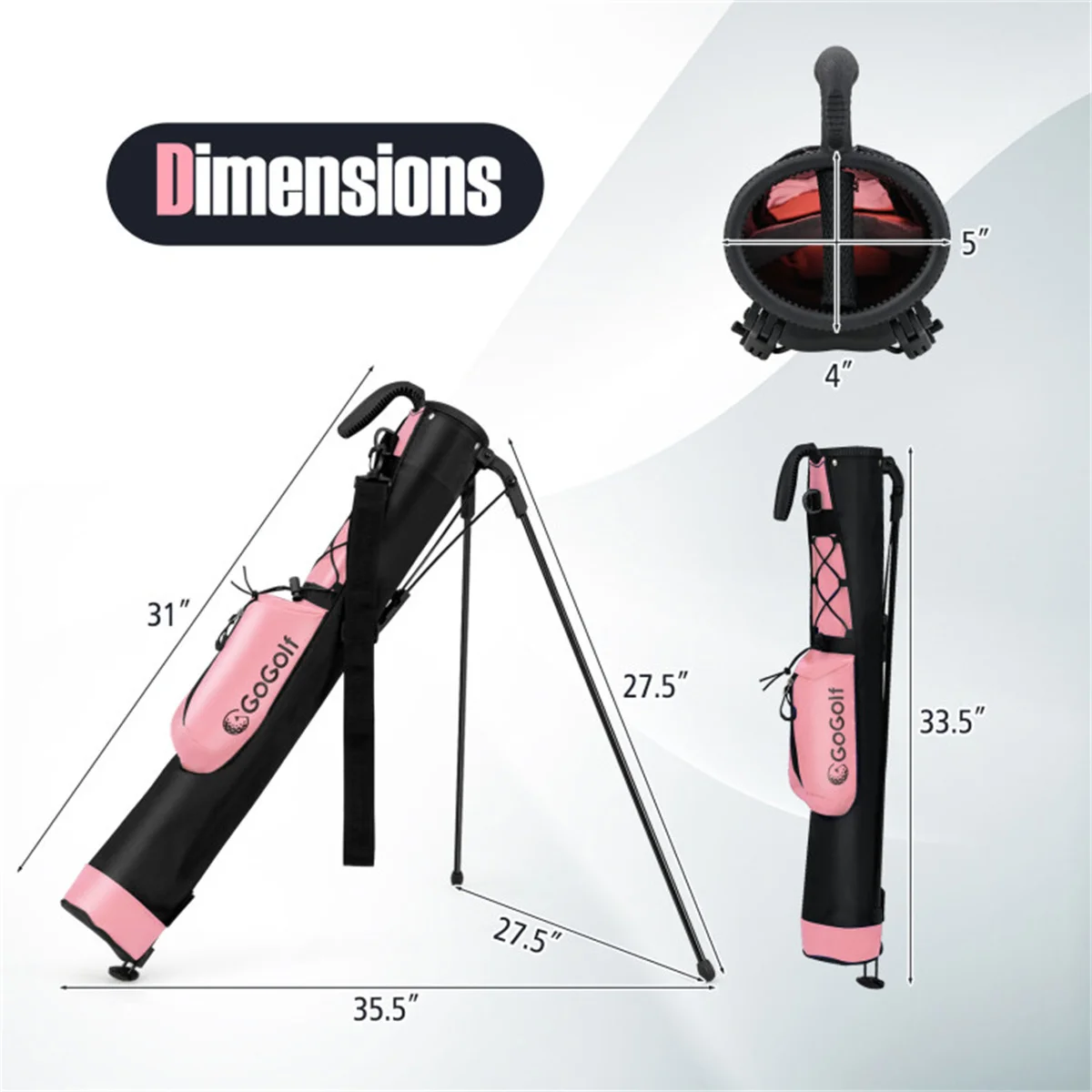 Portable Golf Carry Bag - Dual Carrying (Shoulder Strap+Top Handle), Zippered Pocket+Bottle Holder-Pink + Black
