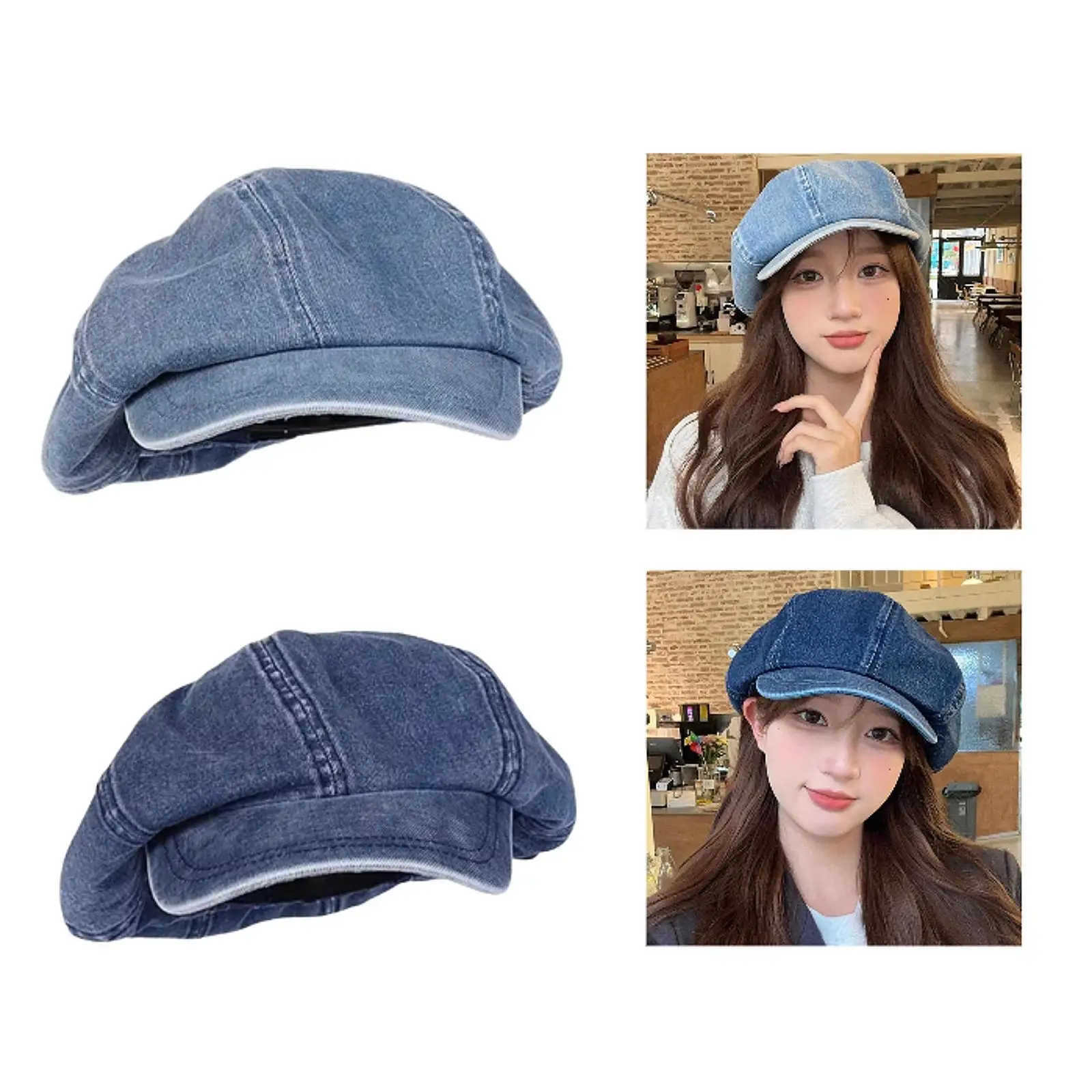 ผู้หญิง DENIM Beret หมวกคนขับรถแท็กซี่หมวกสไตล์วินเทจสไตล์สบายๆจิตรกรหมวก Beret หมวกสําหรับเดินทางขับรถช้อปปิ้ง