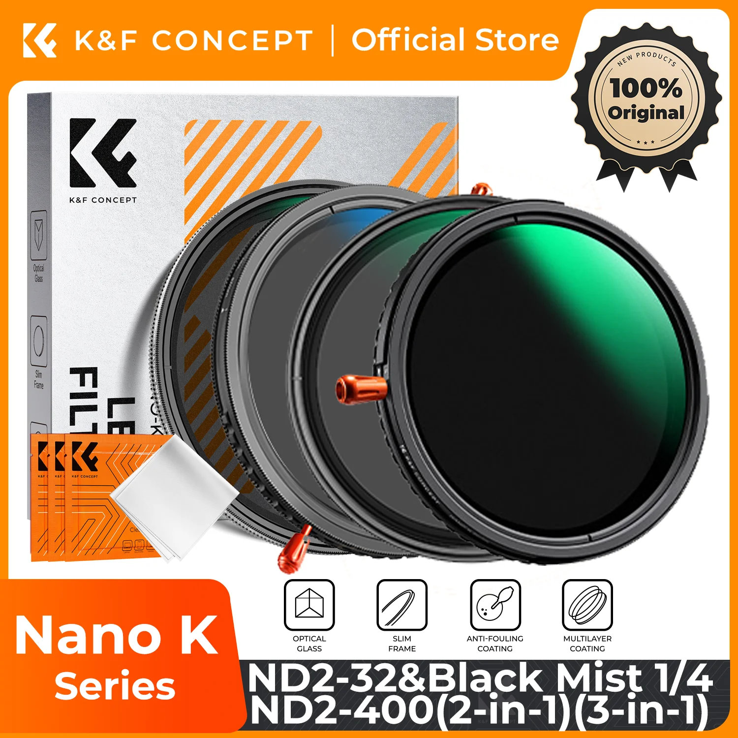 

K&F CONCEPT 49-82mm Variable 2-in-1 ND2-32/Black Diffusion Mist 1/4 1/8/ND2-400/CPL/ND2-2000 3-in-1 Multi-Function Camera Filter