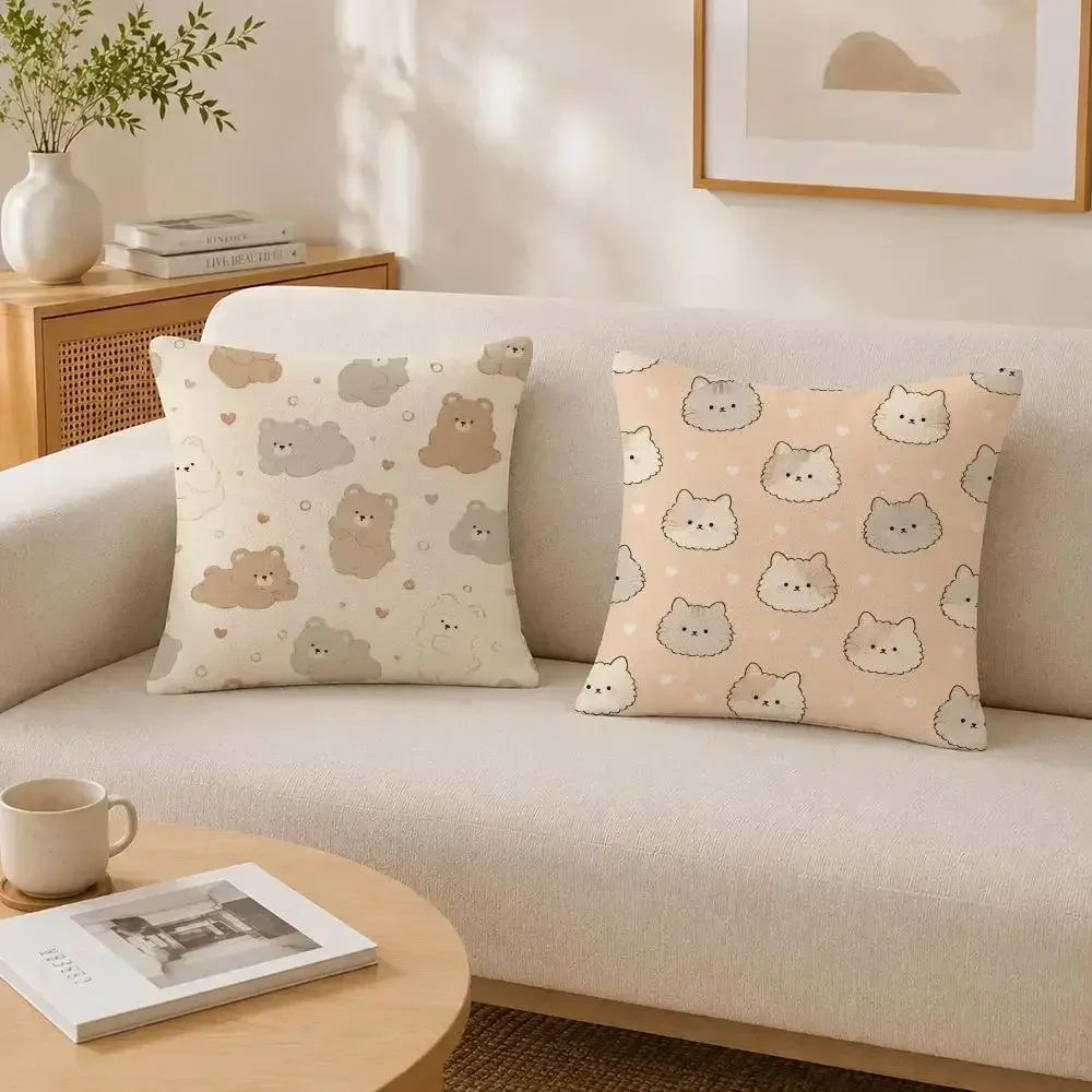 Cream Tone Doodle Animal Graphic Cushion Cover Soft Fluffy Short Plush  PillowCase Throw Decorative  for Sofa Bedroom Home Decor