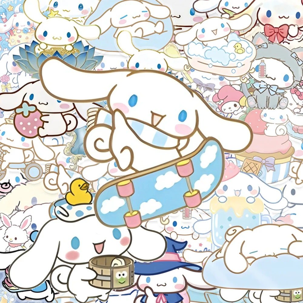 

10/30/50pcs Transparent Cute Cartoon Cinnamoroll Stickers Funny Sanrio Sticker for Kids Toy Luggage Notebook Phone Decals Decor