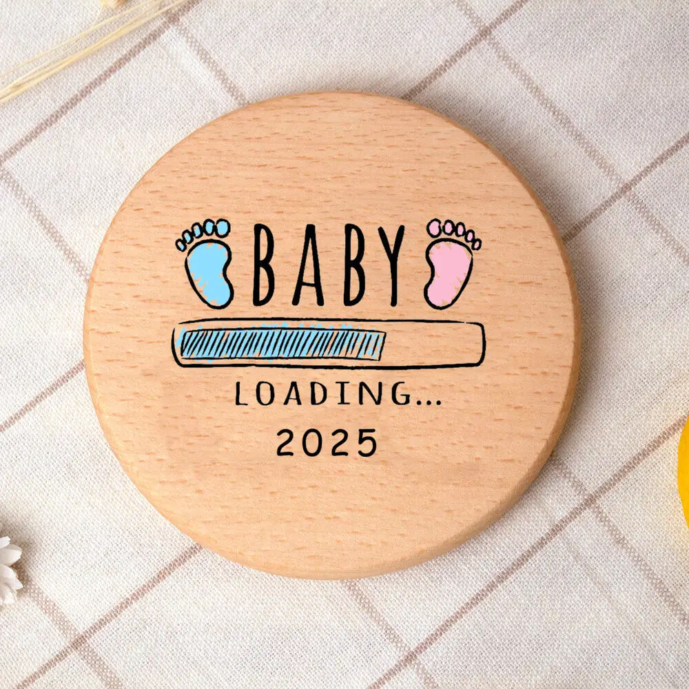 Baby Loading 2025 Print Sign Newbron sottobicchieri in legno New Baby Prop sottobicchieri in legno annuncio di nascita del bambino in legno regalo di nascita