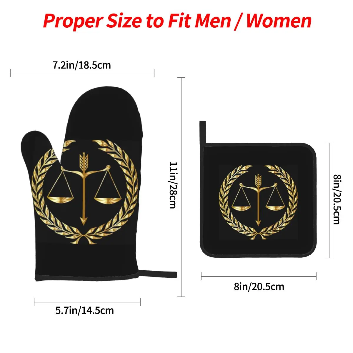 Gold Scales Of Justice Law Logo Lawyer Legal Party Oven Mitts and Pot Holder Sets of 4 for Baking Kitchen Cooking BBQ Gloves