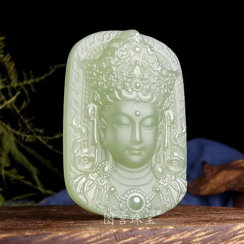 Natural Hetian Jade Guanyin Pendant Necklace, Handmade Double-Sided, Men'S Fashion Versatile Accessory