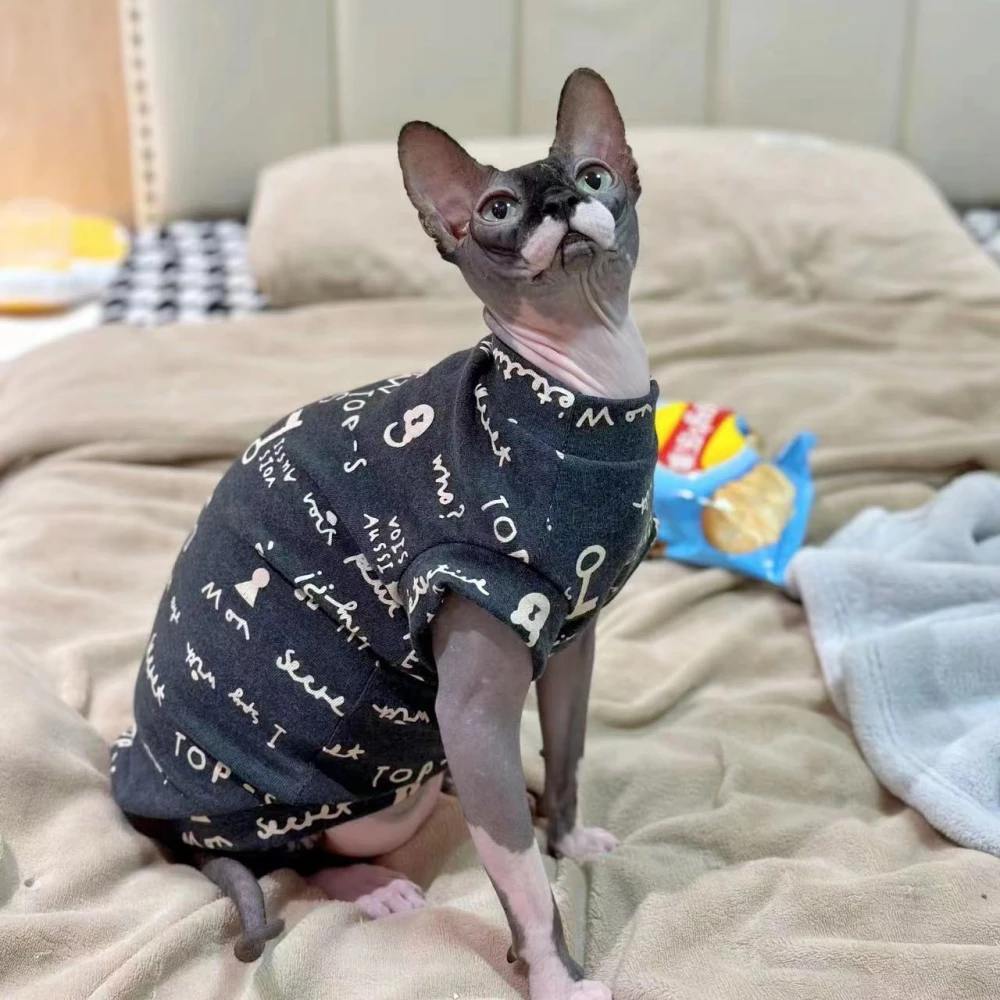 Fashion Cotton Vest for Sphynx Cat Clothes Grey Shirt Short Sleeves for Kittens soft Coat for Devon Rex Costume in Spring Summer