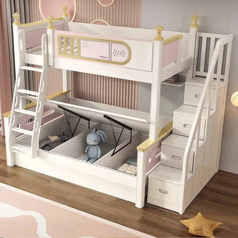 Cama doble de madera maciza para niños, camas altas y bajas, camas para madres y niños, camas combinadas de tamaño pequeño