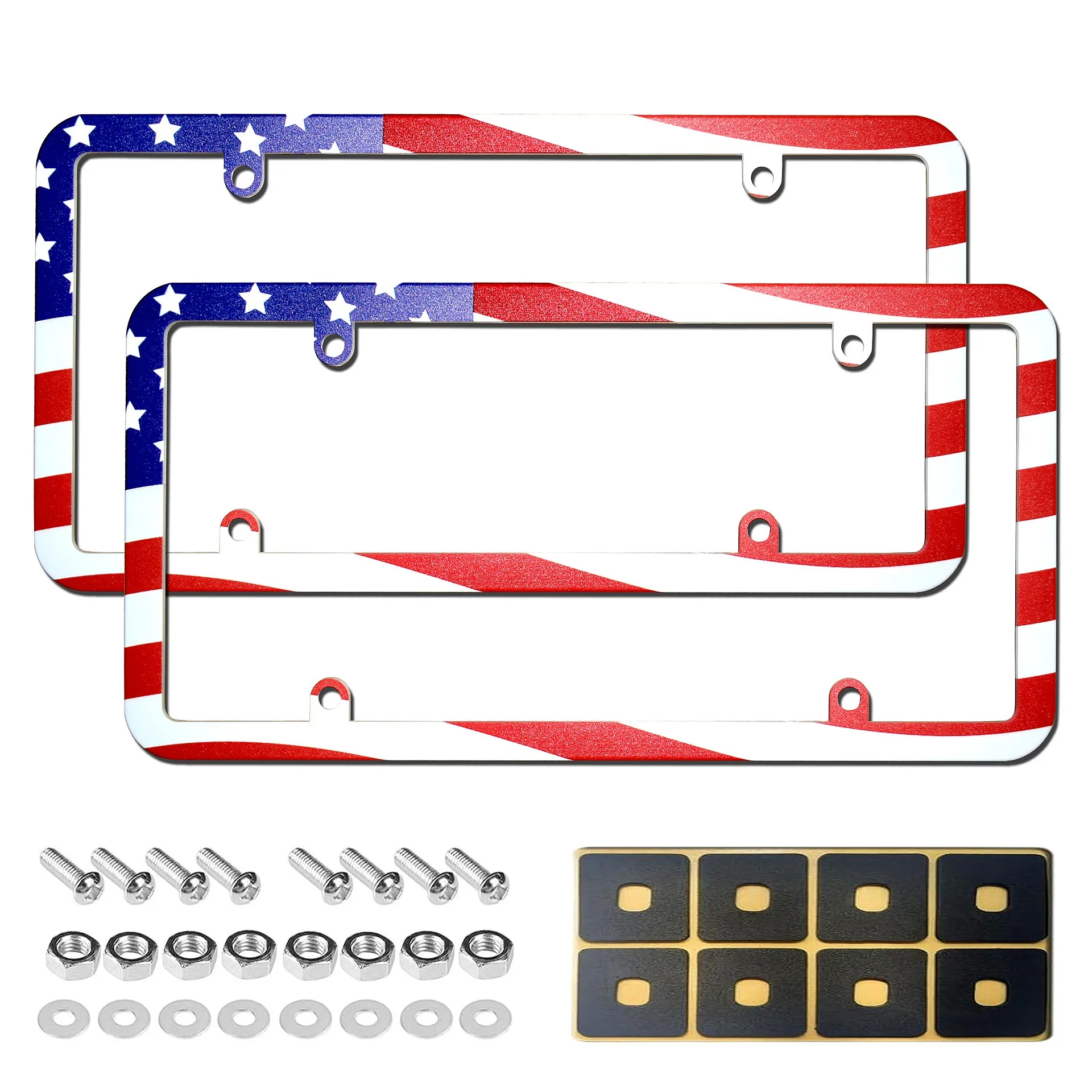 

2PCS American Flag License Plate Frame, ABS Durable USA License Plate Holder for Car