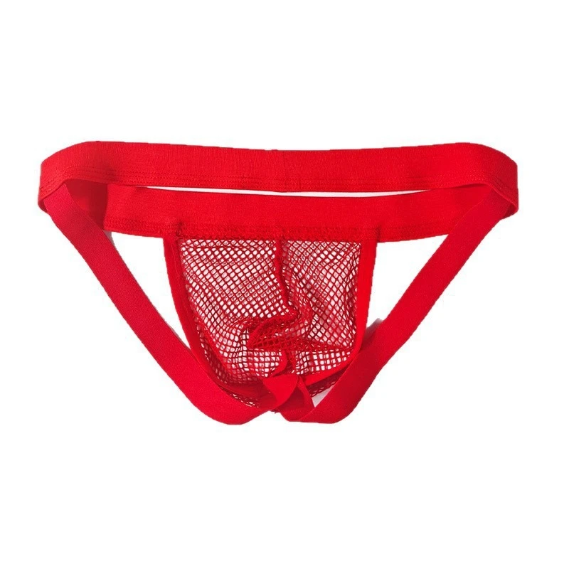 Men's Mesh Jockstrap, Low Waist See-Through Breathable Athletic Underwear Gays Erotic U Convex Pouch Pen Buttocks Daily Knickers
