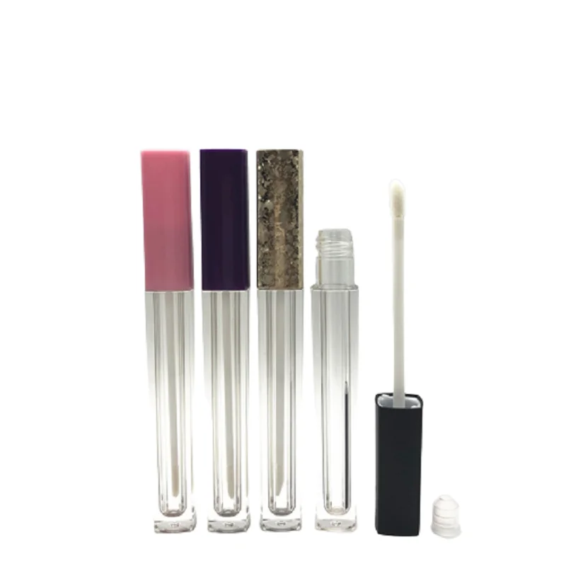 

4.5ml Square Lip Gloss Tubes Gold Silver Pink Purple Lip Glaze Lipgloss Wand Tubes Custom Logo Empty Lip Gloss Container 30pcs