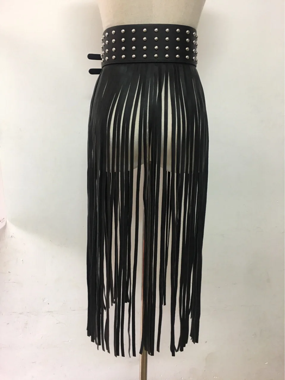 Fashion Women Faux Leather Fringe Tassel Skirt Punk Gothic Style Club Party Stage Performance Festival Rave Dance Costume