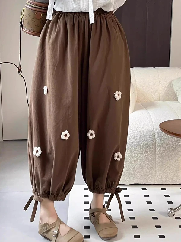 Pantalones tipo farol adelgazantes para mujer, pantalones Harlan decorados con combinación de lino y algodón de cintura alta, ropa de otoño
