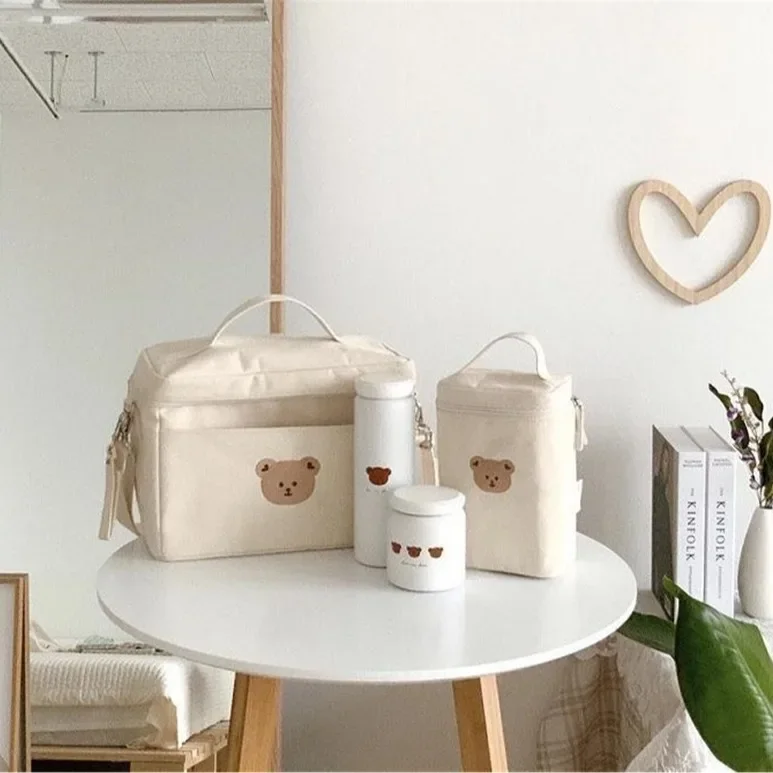 Korean Bear Insulated Baby Bottle Cooler Bag Waterproof Thermal Feeding Pouch for Stroller Nappy Storage