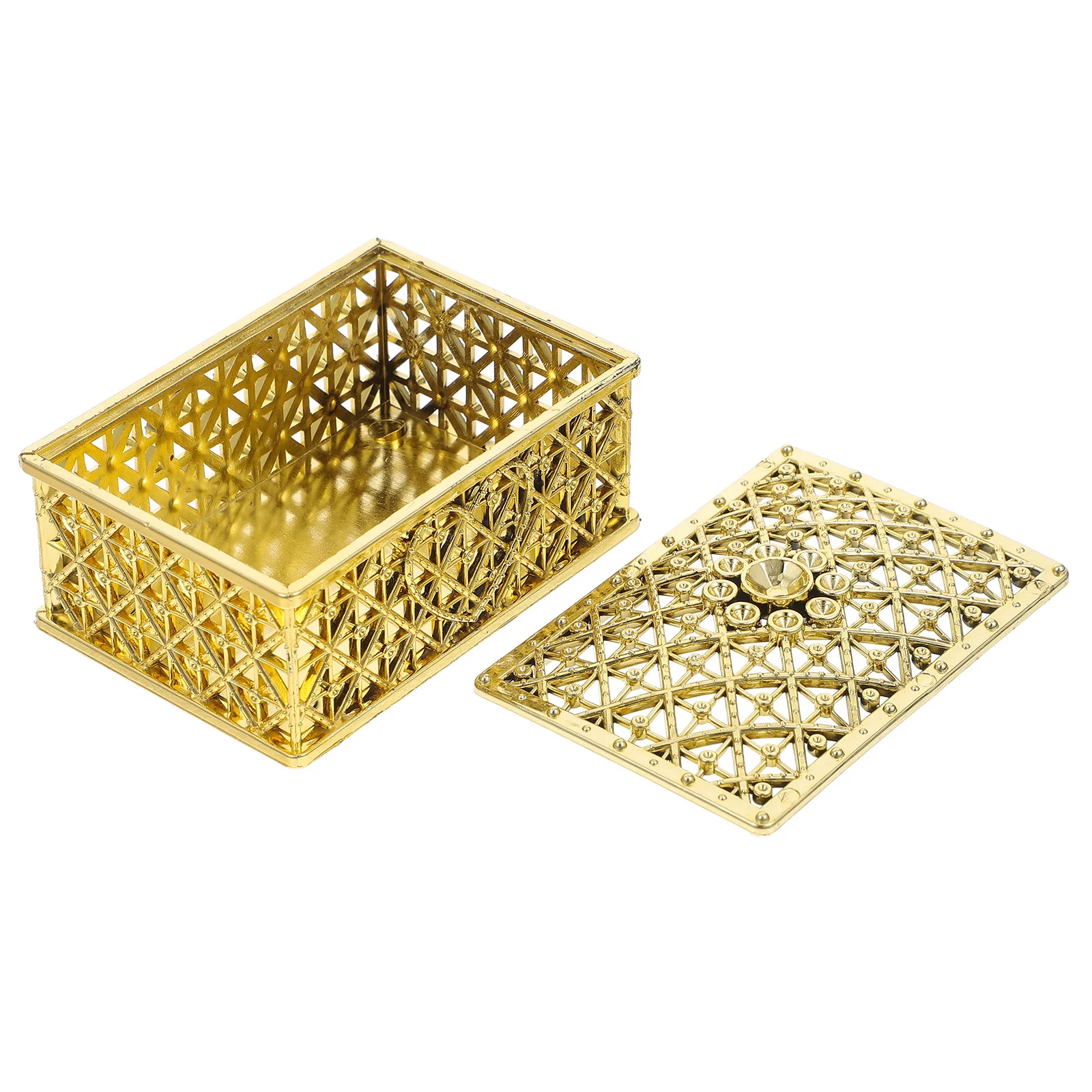 

Rectangular Jewelry Box Golden-Plated Hollow Candy Holder Vintage Wedding Decor Treasure Chest Party Favor Box
