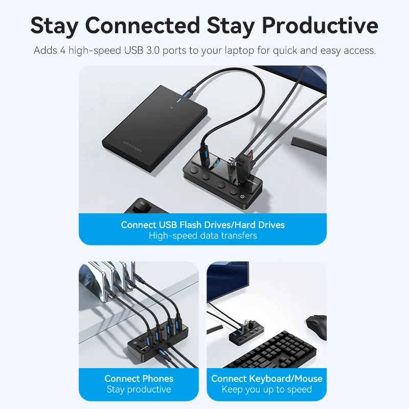 Vention USB C концентратор Высокоскоростной 4 порта мульти Тип C к USB 3,0 концентратор сплиттер адаптер для MacBook Pro iPad Pro Xiaomi Lenovo USB Hub