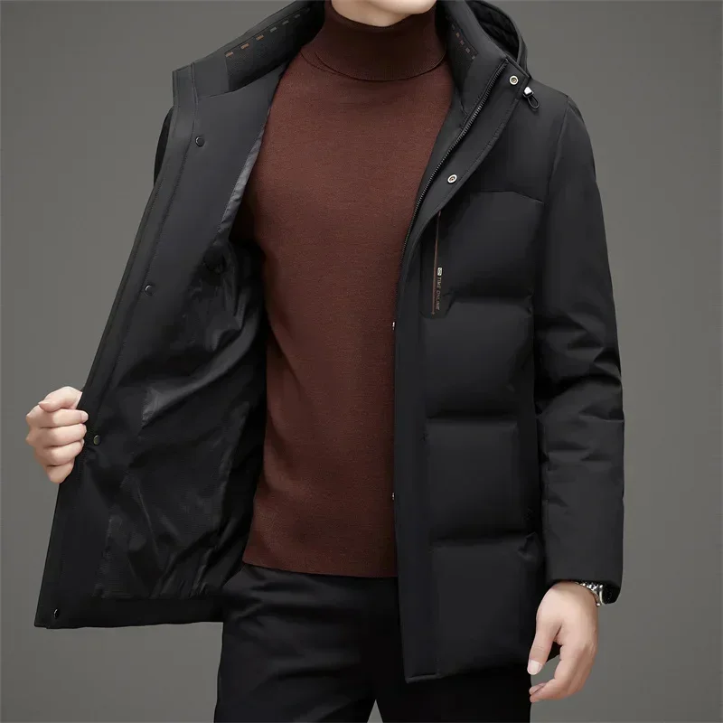 2025 New Winter Thickened Men's Long Down Jacket Luxury Business Casual Warm Trendy Clothing Tops