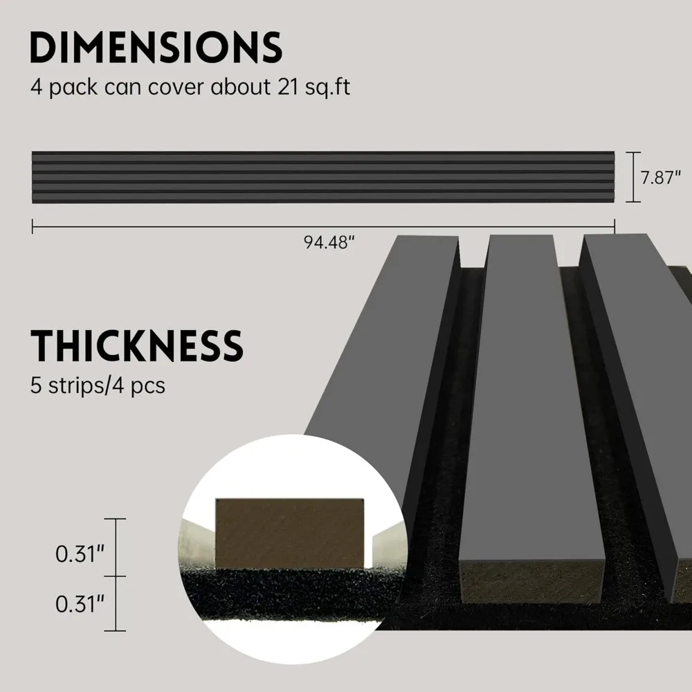 Panneaux en bois pour mur, paquet de 4, panneau mural à lattes en bois 3D 94,48 "x 7,87", panneau mural à lattes acoustiques pour décoration intérieure moderne, arrière-plan