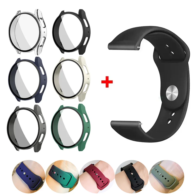 2er-Pack gehärtetes Glas + Gehäuse + Armband für Samsung Galaxy Watch 7 6 4 5 40 mm 44 mm Silikonband + Displayschutzfolie Uhrengehäuse Zubehör