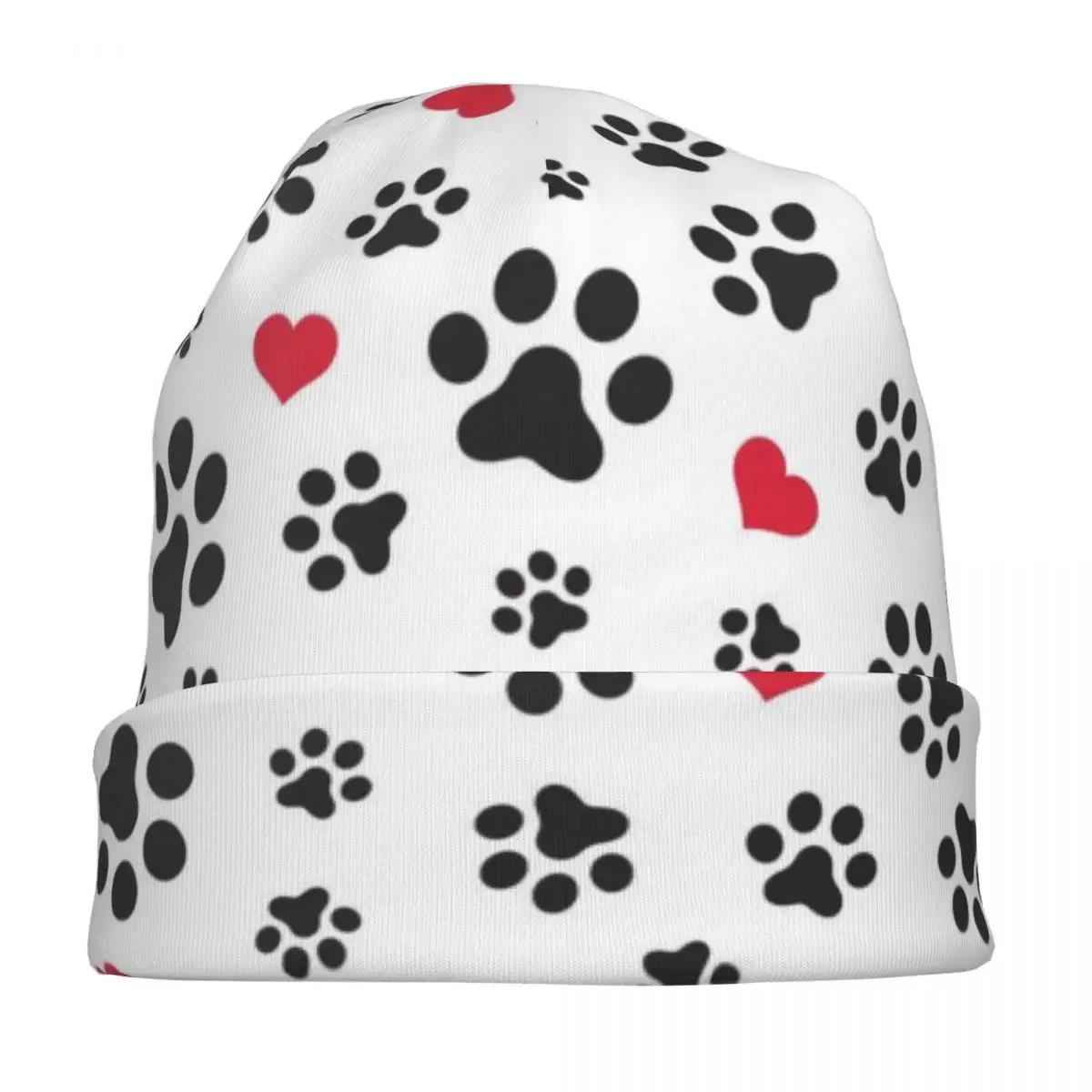 Dog Paw Cat Paw Bonnet Hats Autumn Winter Street Skullies Beanies Hat Heart Love Print for Men Women Spring Dual-use Caps