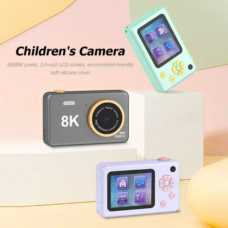 Mini caméra avec écran HD 2,4 pouces pour enfants, double caméra avant et arrière de 32 go, chargement USB, autocollants de caméra de dessin animé pour enfants