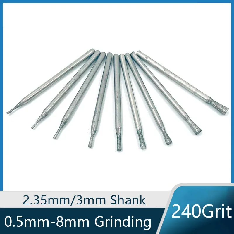 

0.5mm-8mm Diamond Grinding Head Burr Drill Bit Inverted Trapezoid 2.35/3mm Shank