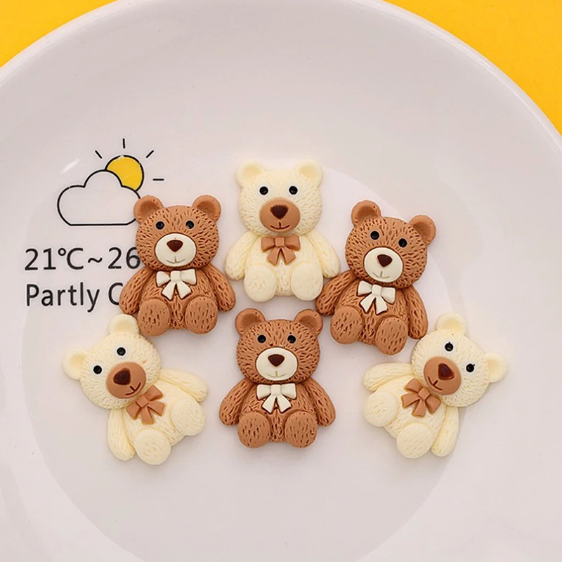 New 10Pcs Caroon Beige Coffee Bear Resin Cabochon Flatbacks Fit Phone Decor Parts Scrapbooking Craft DIY Hair Bows Accessories