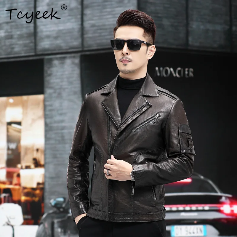 

Tcyeek, мужская куртка из натуральной овчины, весенне-осенняя одежда 2021, мотоциклетные куртки, мужские пальто, шикарная Jaqueta Couro