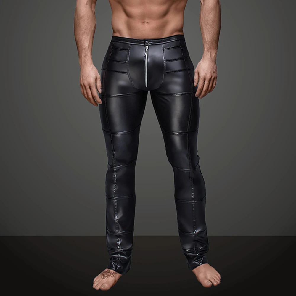 

Trousers Mens Pants Party Outside Home Outdoor Tight Clubwear Long Pouch Wet Look Zip Black Leggings PU Leather