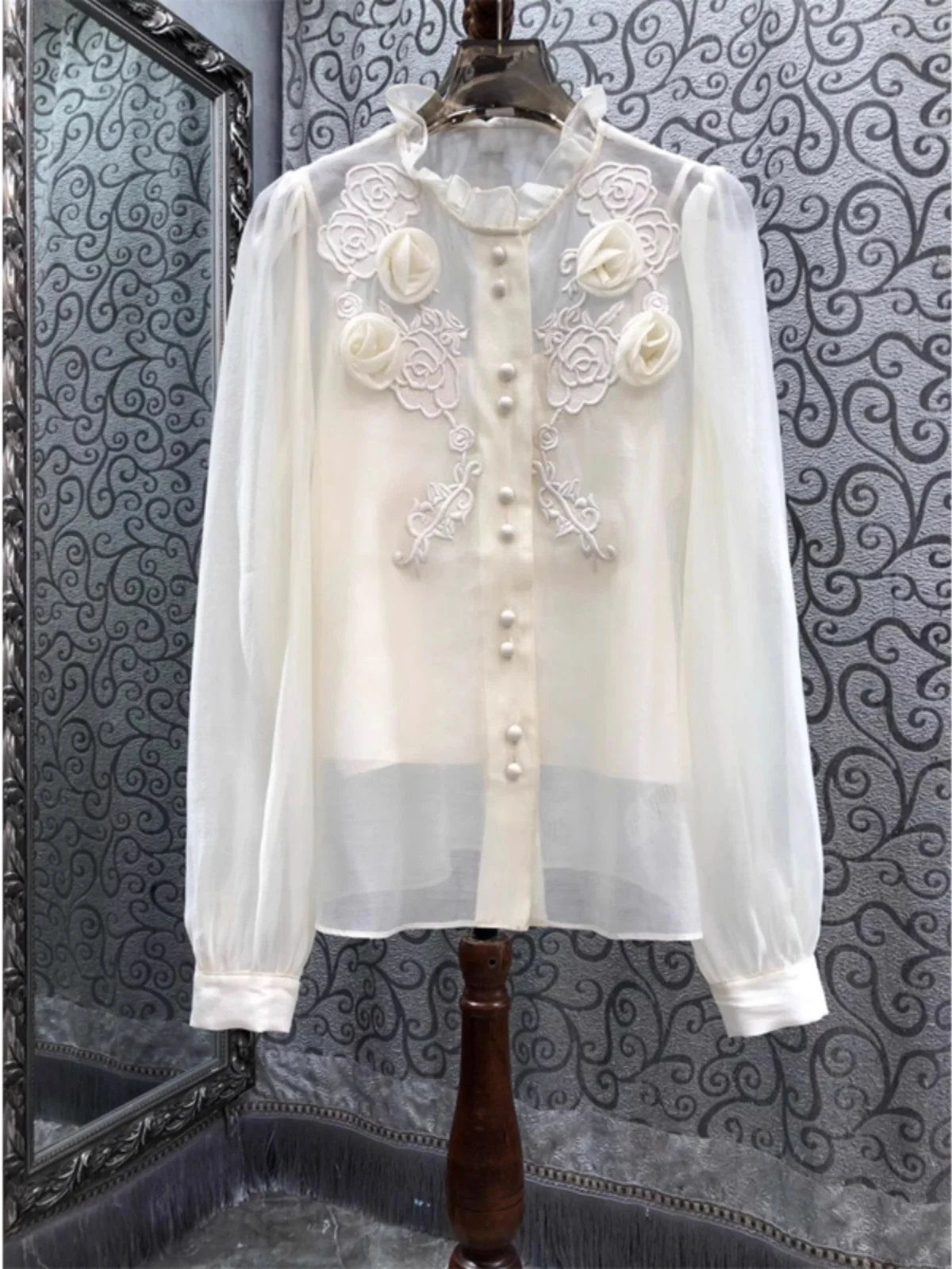 Neploe 2025 Early Spring New 3D Flower Fungus Shirt Puff Sleeve Fresh Minority Hollow Out Blouses Embroidery Ruffles Crop Tops