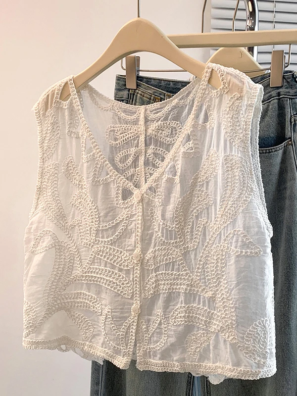 

Женский кардиган-жилет из чистого хлопка с вышивкой, многослойный, для путешествий и фотосессий, весна-лето