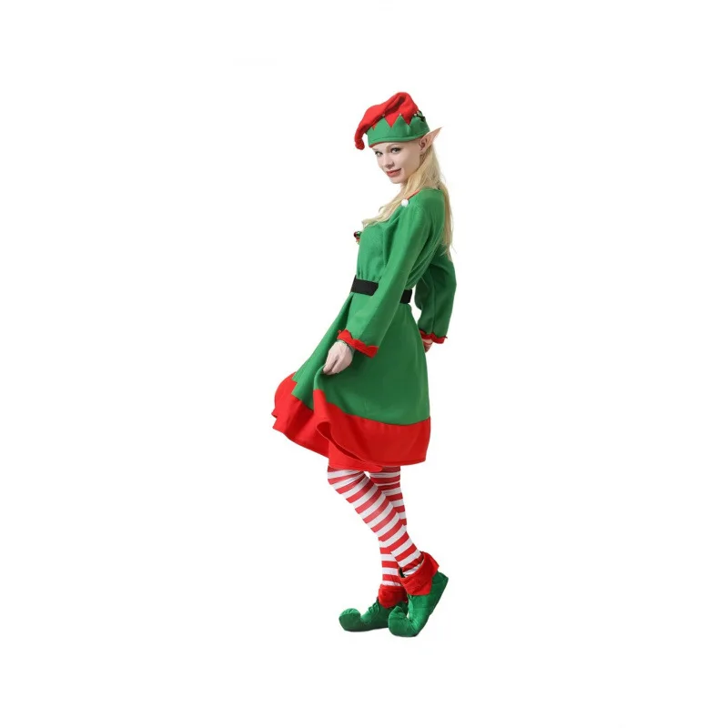 Christmas Elf Family Costume Green Festive Outfit Carnival Party Halloween Dress Roleplay Clothes Set For Men Women Girls Boys view 6