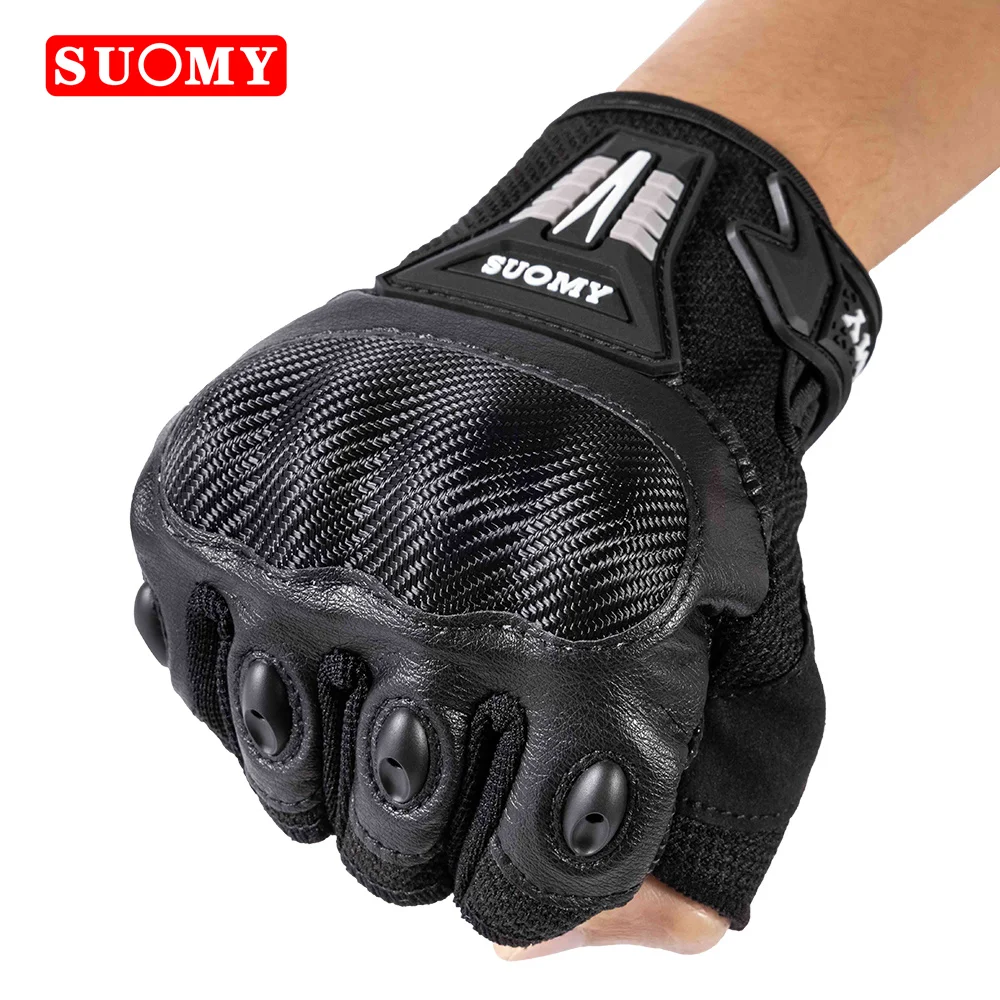 SUOMY Summer Half Finger Motorcycle Gloves Full Palm Non-slip Guantes Moto Motorcycle Fingerless Glove Moto Cycling Biker Racing