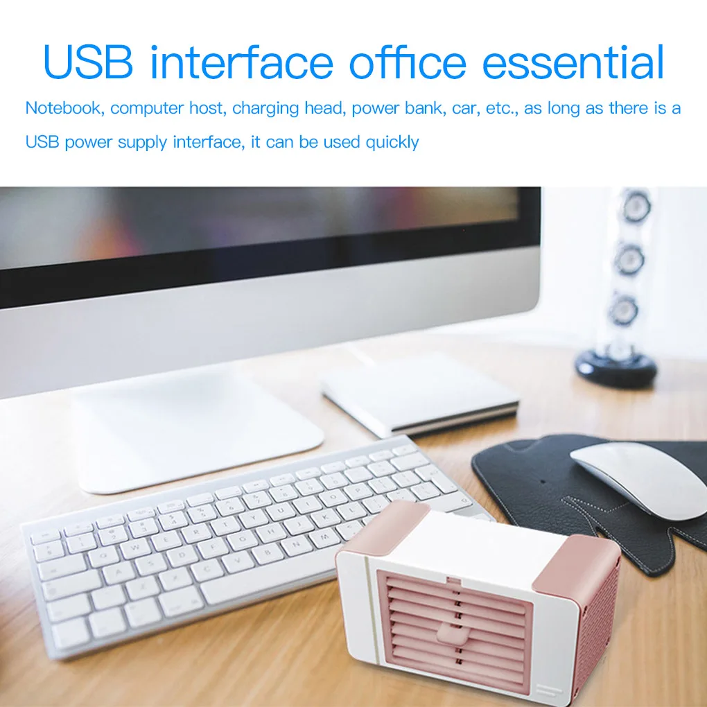 Mini Desktop Fan with LED Light Home Office Portable USB Powered Air Cooling Humidifier Fan, White