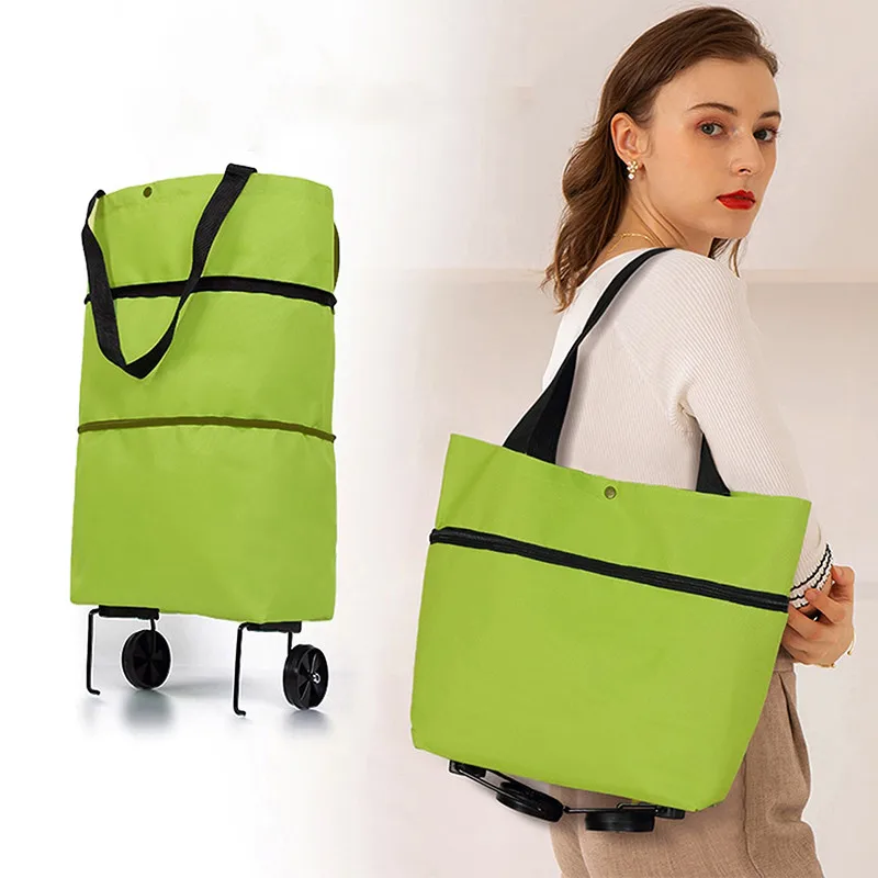 Foldable Shopping Trolley Bag With Wheels Large Reusable PVC Hand Tote Bolsas Supermarket Grocery Pull Cart Bag