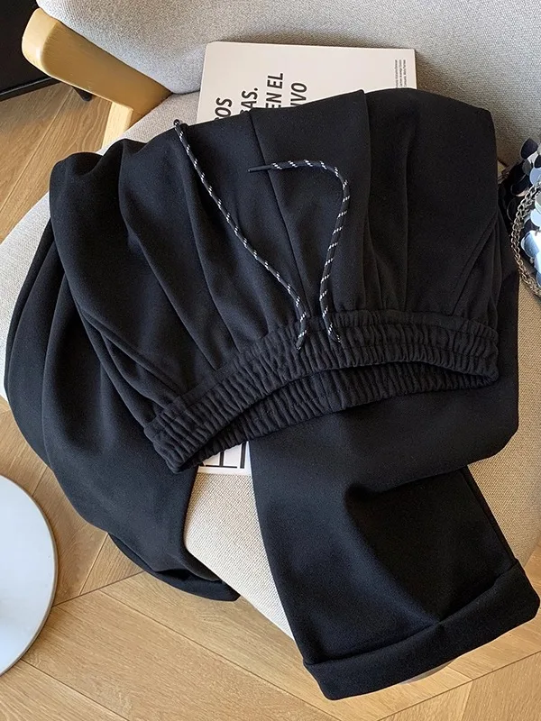 

Мягкие широкие повседневные брюки для женщин с высокой талией, осенне-зимний комплект, свободные, с эластичным поясом, модные