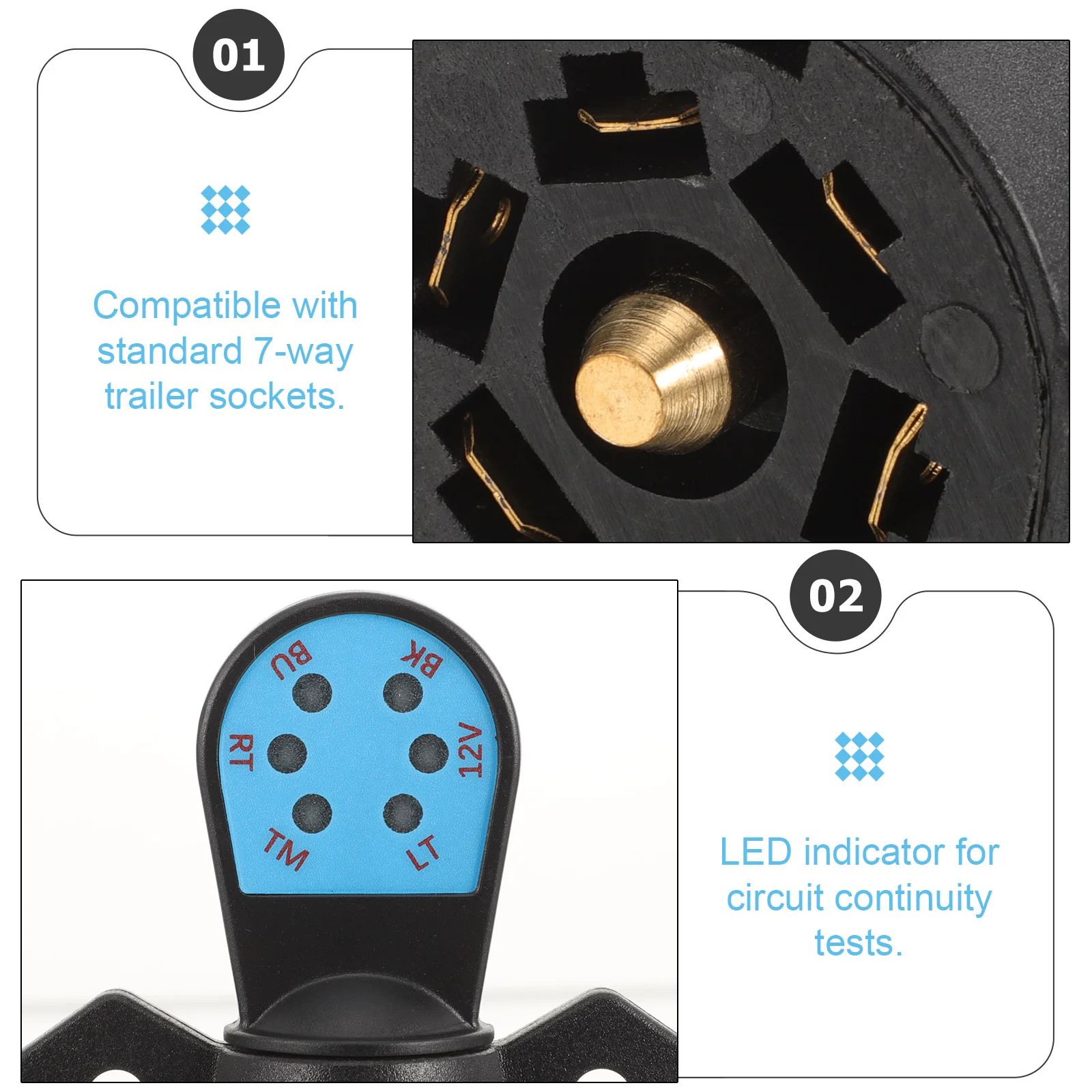 

7-Way Trailer Socket Tester 7 Pin Plug Round Adapter LED Indicator for Trailer Wiring Fault Test Socket Tester