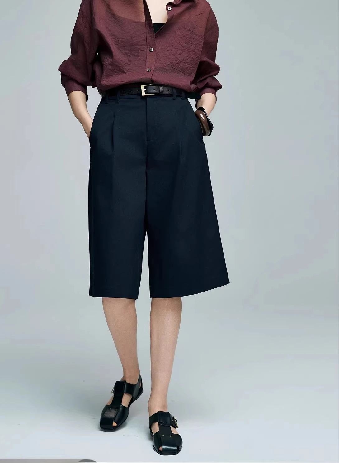 

Six-inch wide-leg trousers female New products for Spring/Summer 2025 Bermuda mid-length pants No-iron shorts