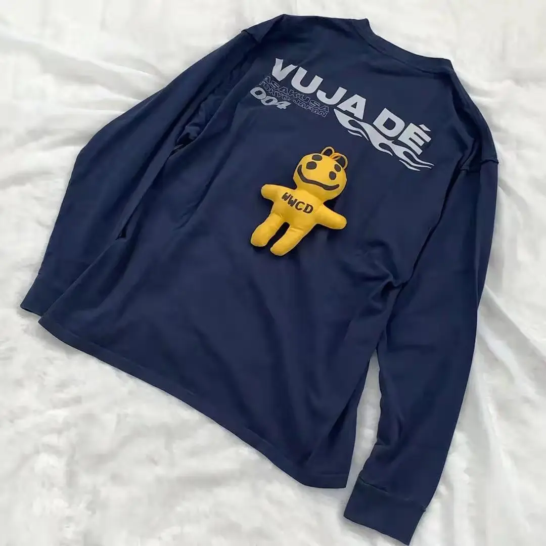  Vujade 004 Flame Logo Printed Washed Double Color Long Sleeve T-Shirt Loose Fit Youthful Trend Winter Collection Men's Wear