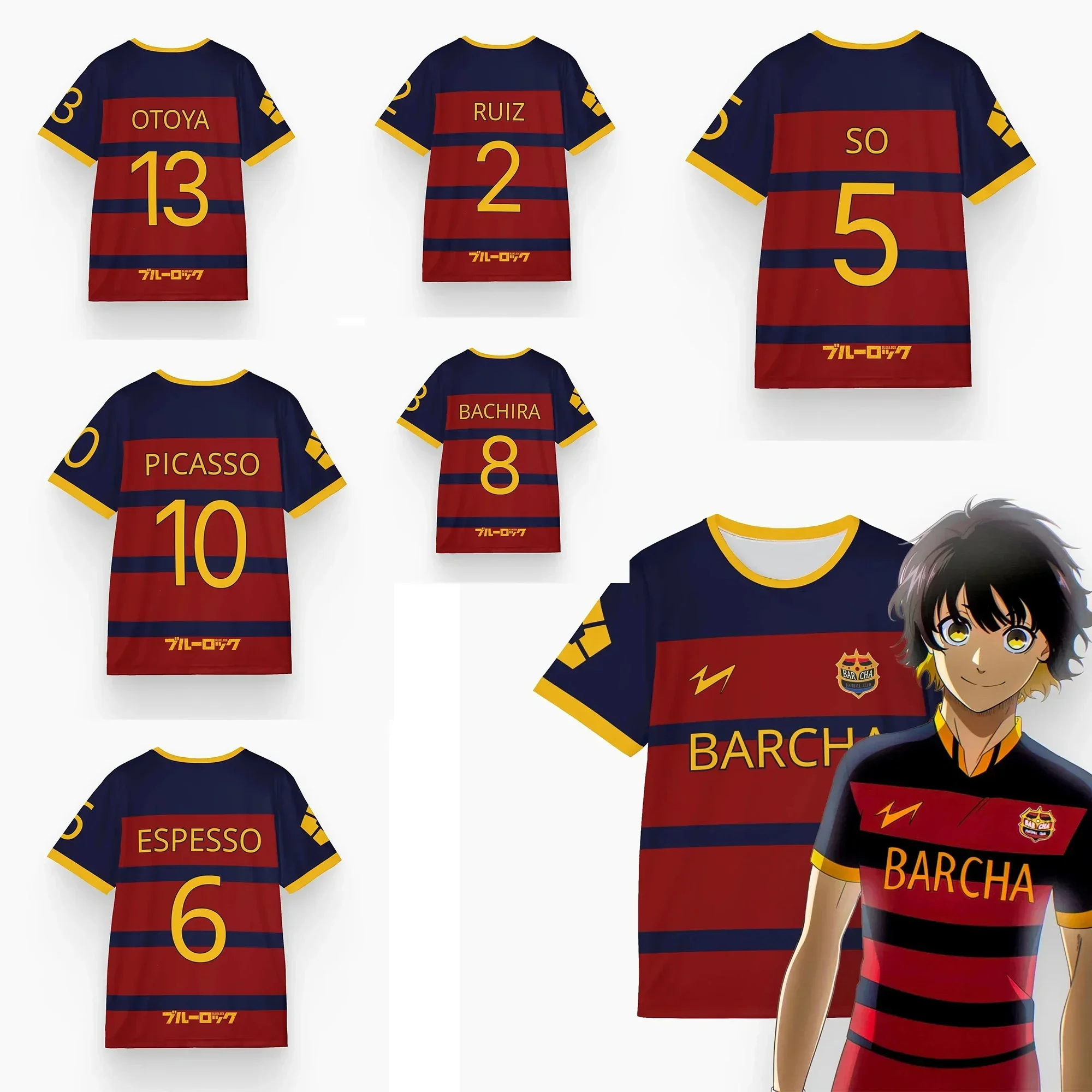 

Maglia Da Calcio Blue Lock Fc Barcha Megauru Bachira Camicia Da Gioco Di Ruolo Casual Sportiva Allentata Blue Lock