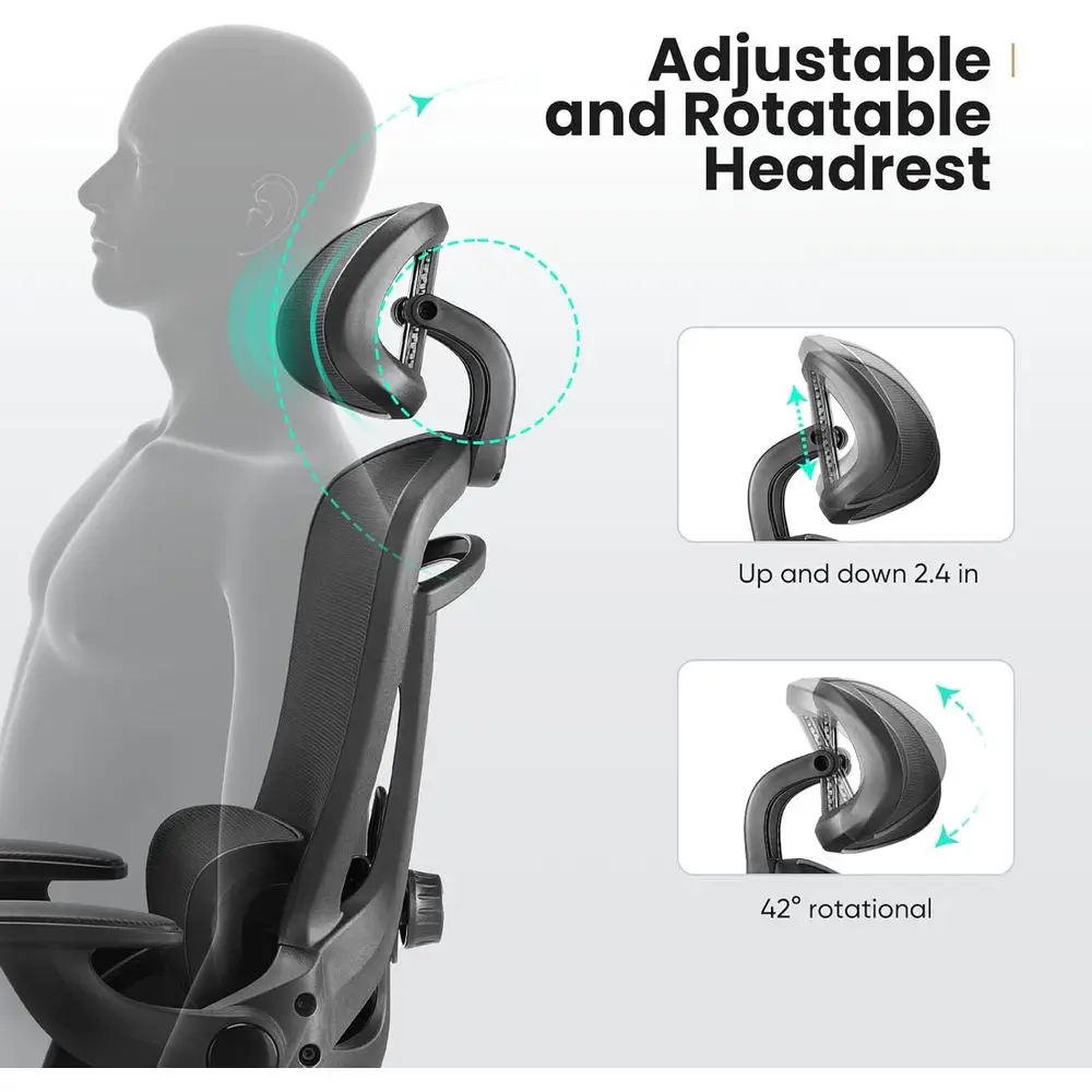 Office Chair Ergonomic Desk Chair, 300 LBS Home Mesh Office Desk Chairs with Wheels, 2D Headrest, Up&Down Lumbar Support, Swivel