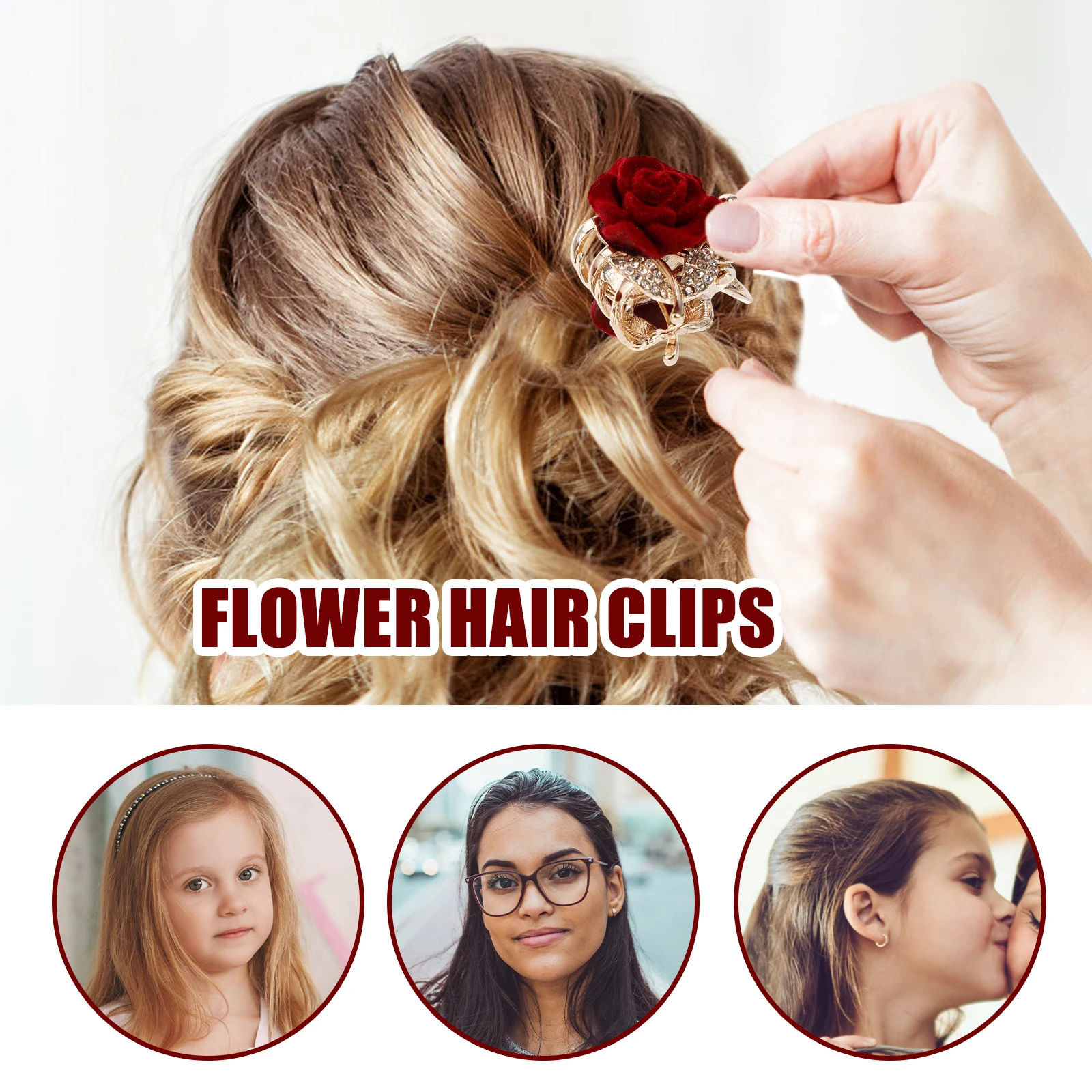 

2Pcs Small Flower Hair Clips Vintage Style Mini Rhinestone Claw Clips for Thin Thick Hair Women Teens Rhinestone Claw Clip Small