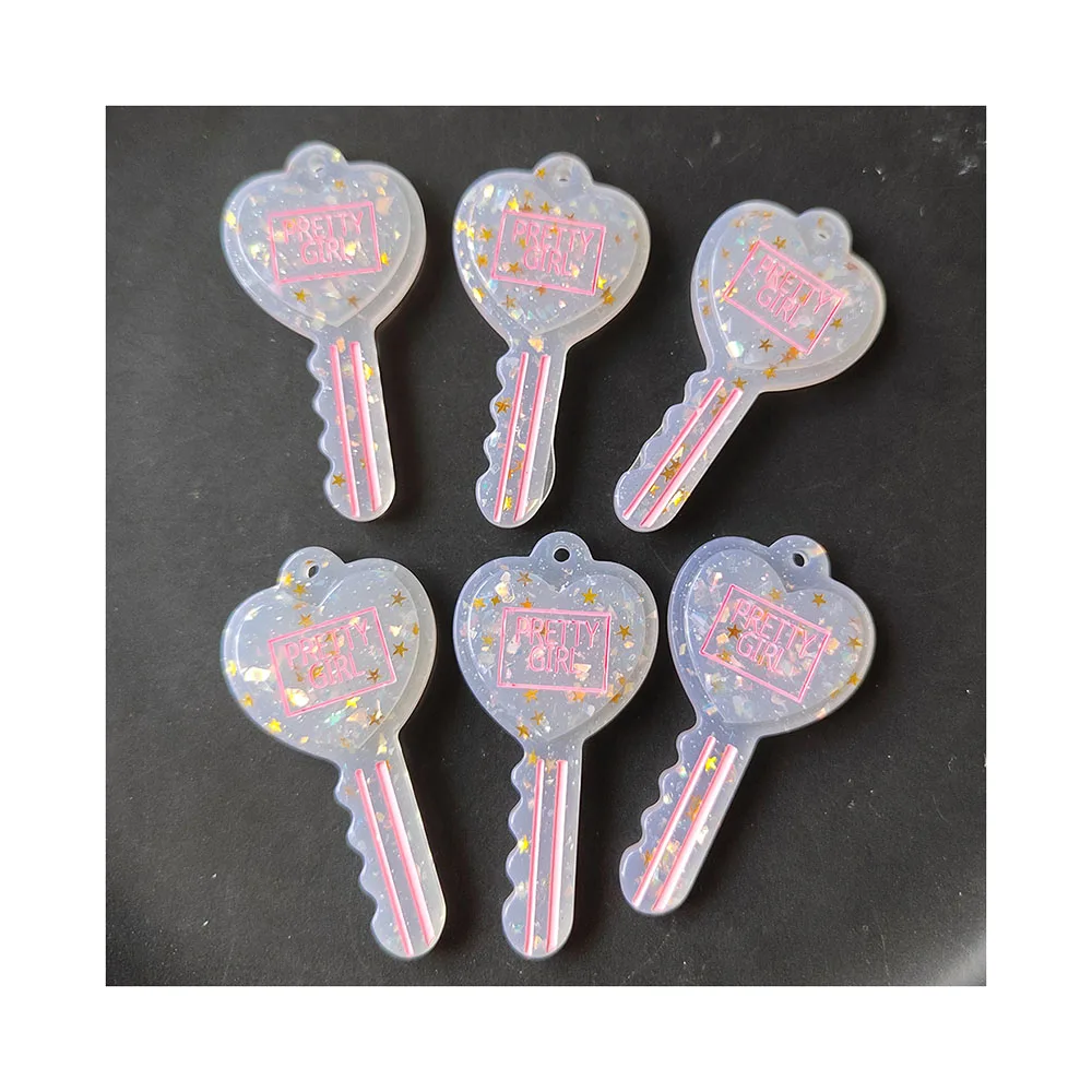 Kawaii Heart Letters Key Flatback Resin Cabochon Embellishments DIY Jewelry Pendant Charms