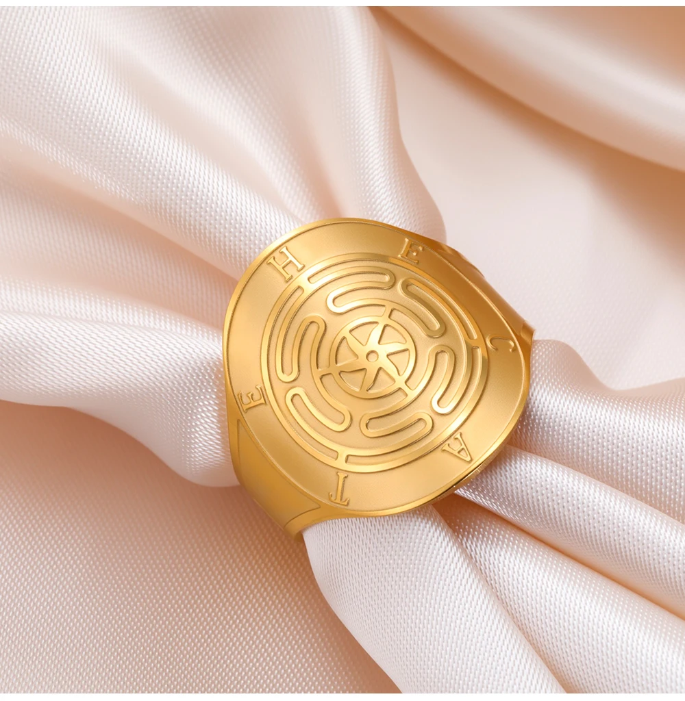 COOLTIME Pentagramm-Ring für Damen, Edelstahl, offen, verstellbar, magischer Pentagramm-Fackel, Amulett-Ring, Schmuck, Geschenk – Detail 10