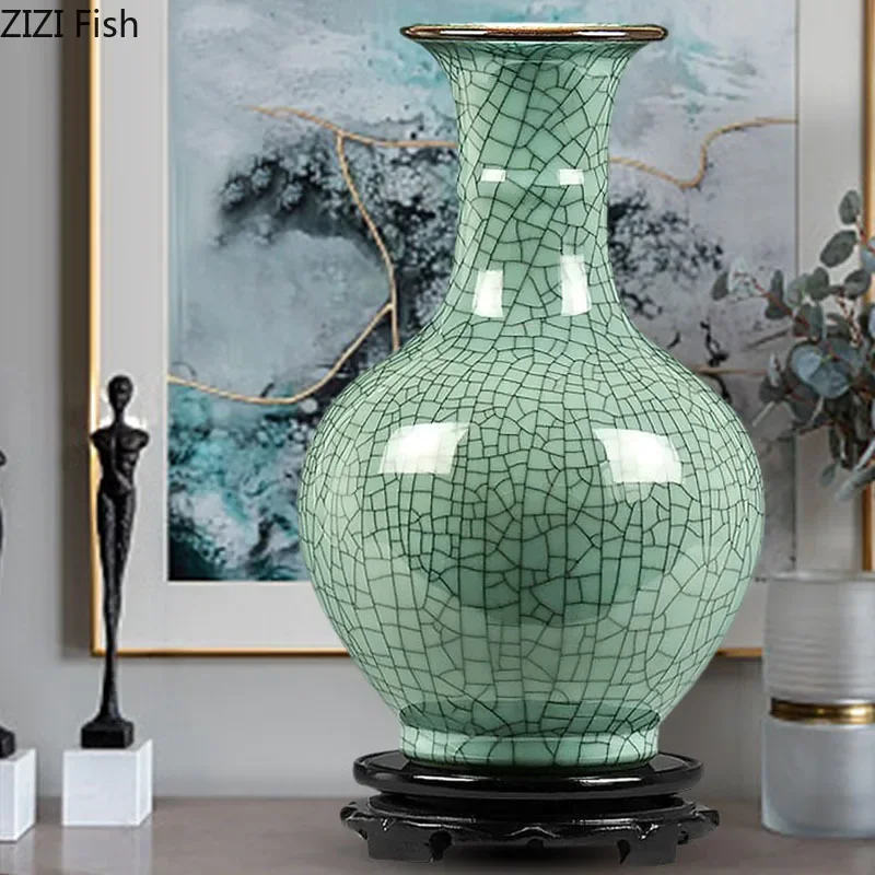 

Classical Crack Texture Porcelain Storage Tank Green Ceramic Vase Desk Decoration Flowers Vases Decorative Flower Arrangement