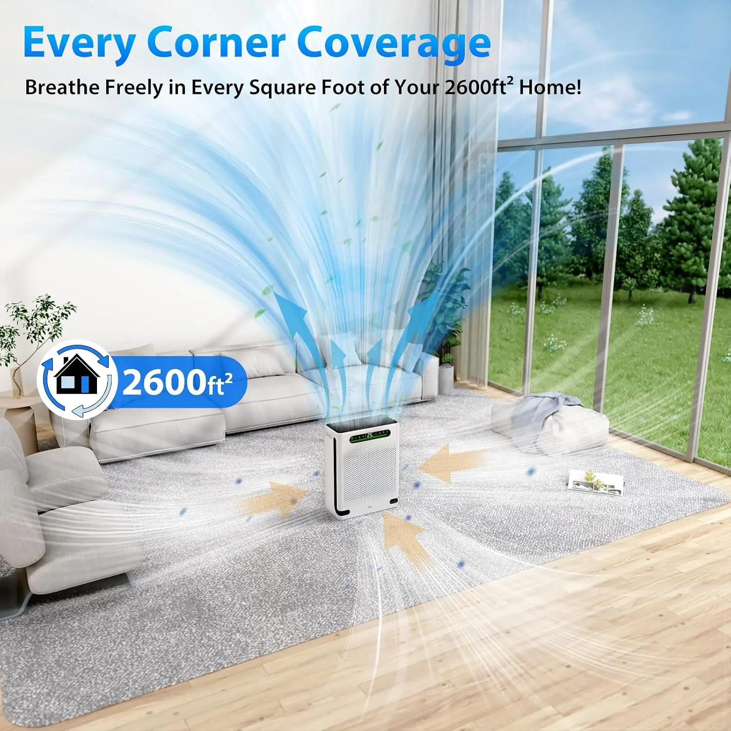 Home Large Room Air Purifiers Up 2600 Sq Ft HAP605 White HEPA Washable Filter Real Time PM25 Display 20dB Sleep Turbo Mode Clear