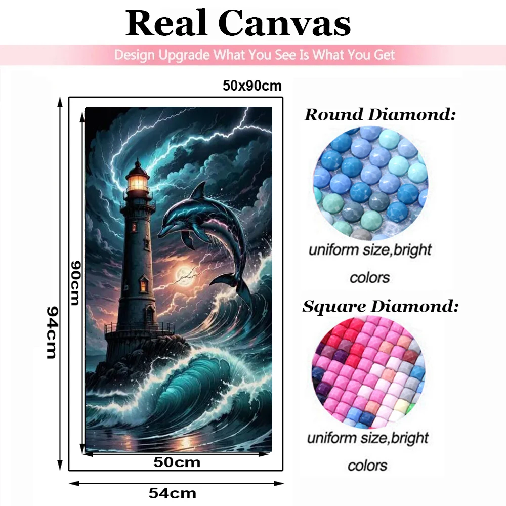 Lighthouse Huge Wave Landscape Large 5D DIY Diamond Painting Sea Dolphin Full Square Round Mosaic Diamond Embroidery Cross Stitc